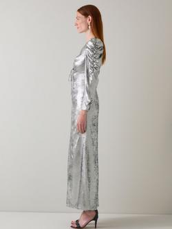 L.K.Bennett Lilith V-Neck Midi Dress, Grey/Silver - view 2, Gry-silver