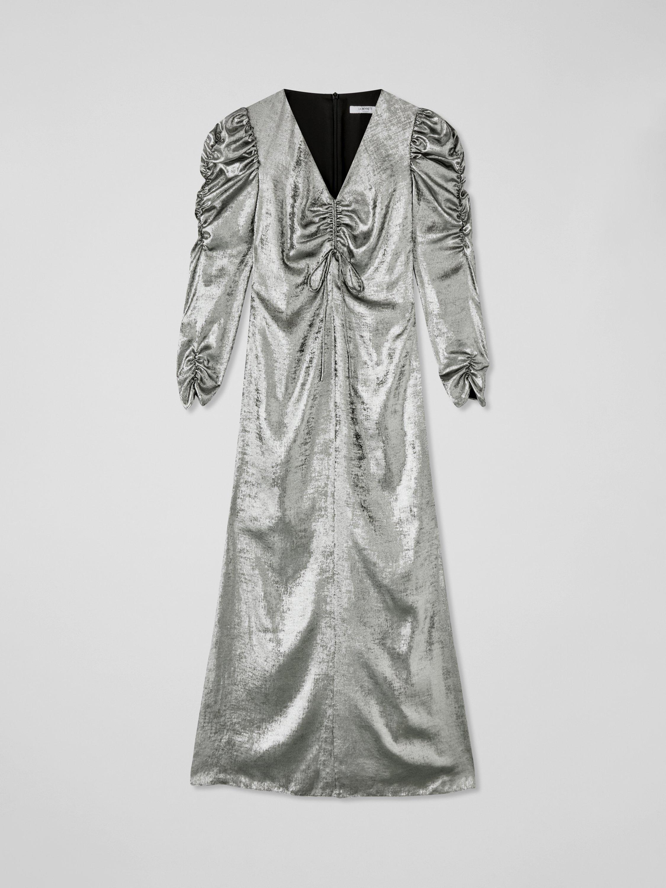 Product image 5 of 5, which shows L.K.Bennett Lilith V-Neck Midi Dress, Grey/Silver, 4