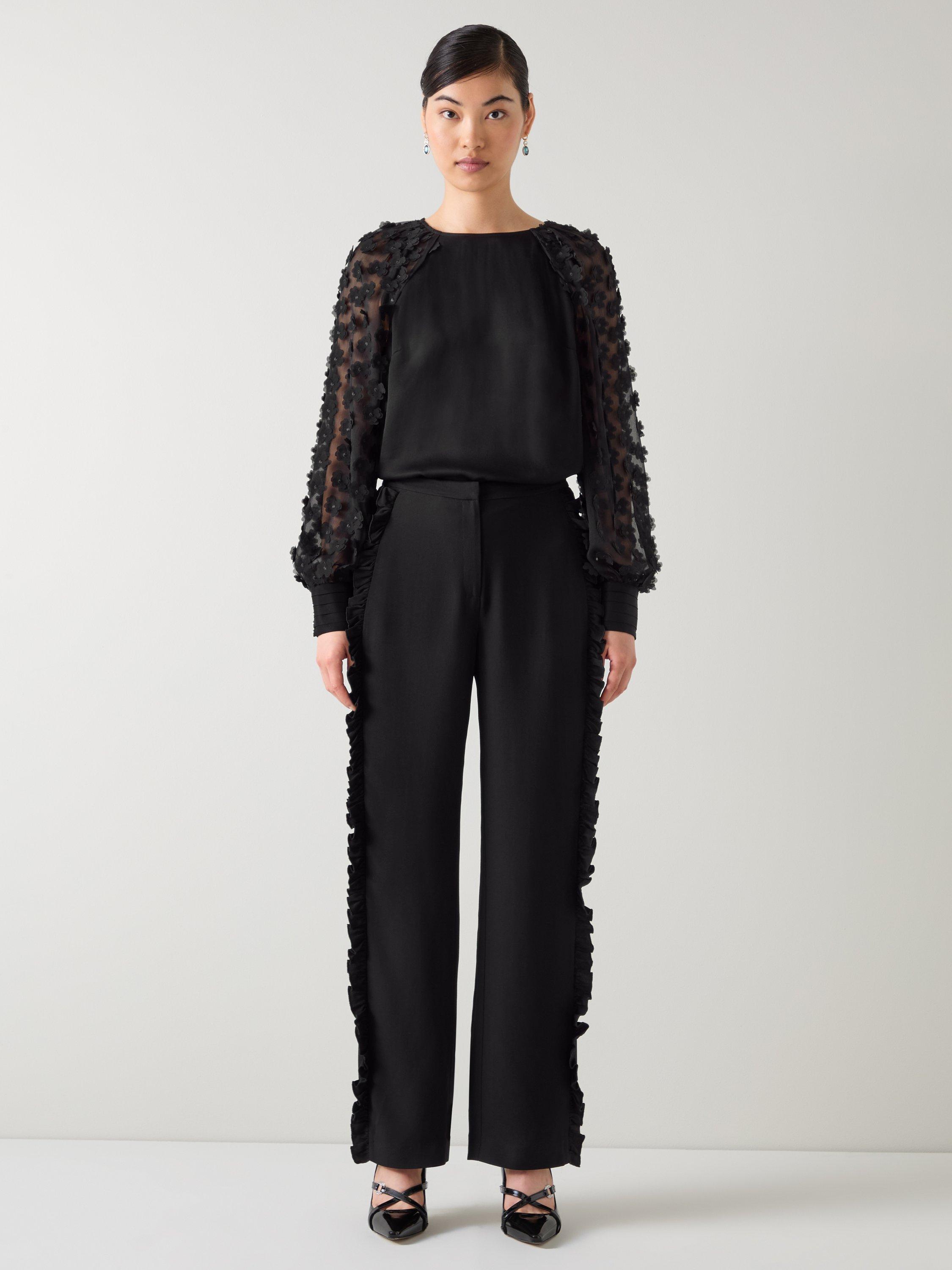 Product image 1 of 5, which shows L.K.Bennett Gisella 3D Flower Chiffon Blouse, Bla-black, 4