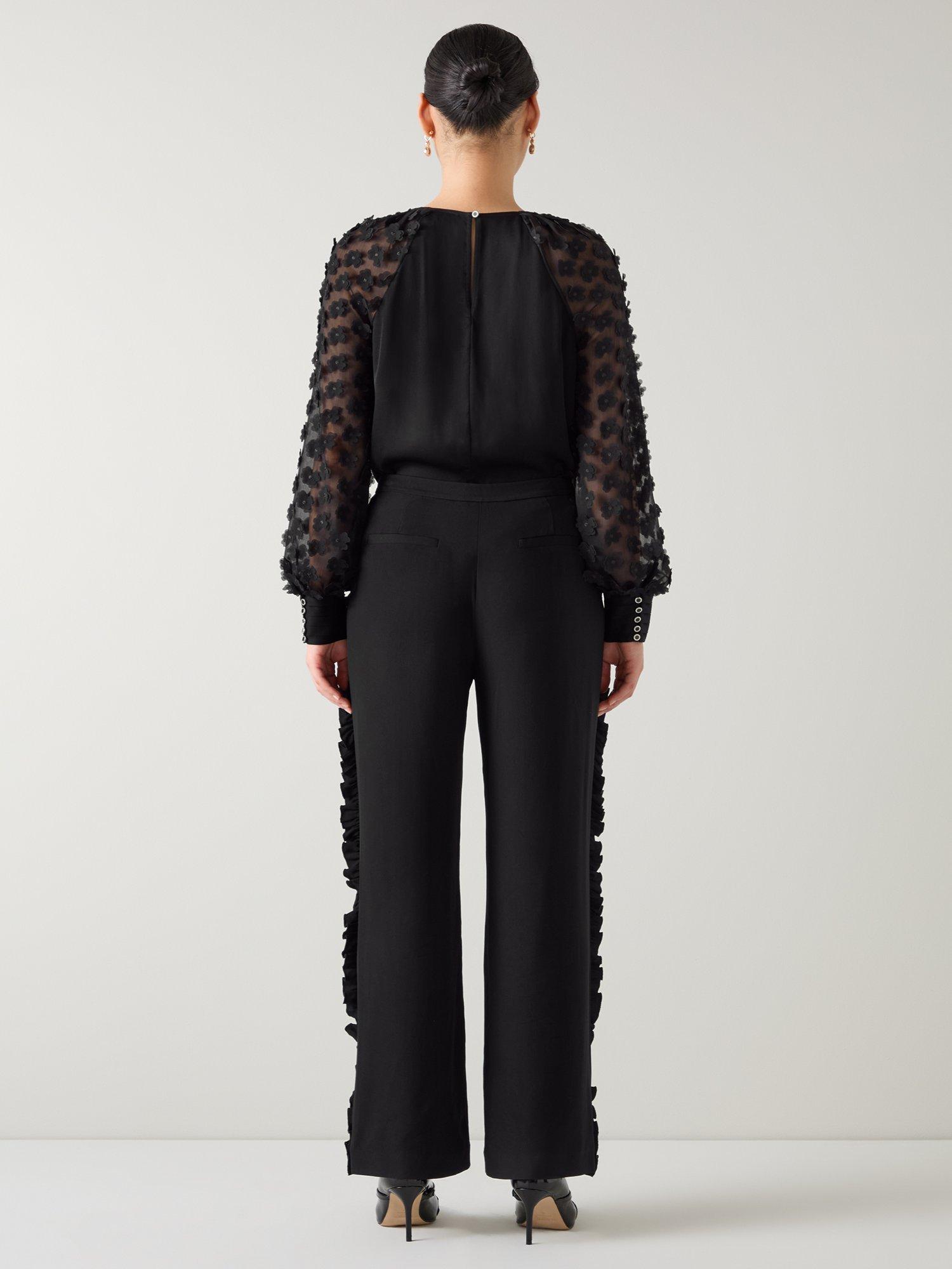 Product image 3 of 5, which shows L.K.Bennett Gisella 3D Flower Chiffon Blouse, Bla-black, 4