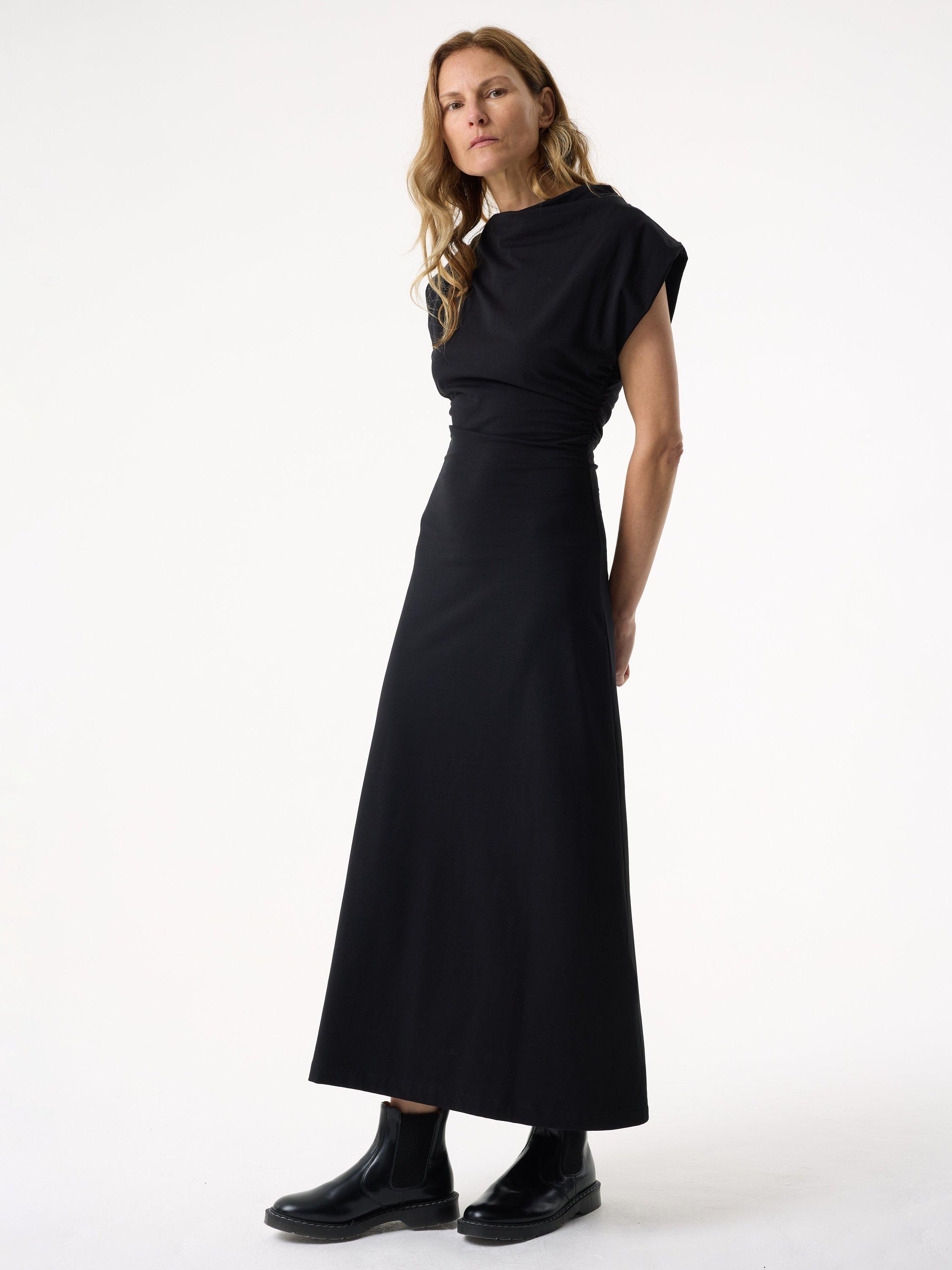 Product image 1 of 4, which shows AKYN Lola Drape Asymmetric Dress, Black, 10