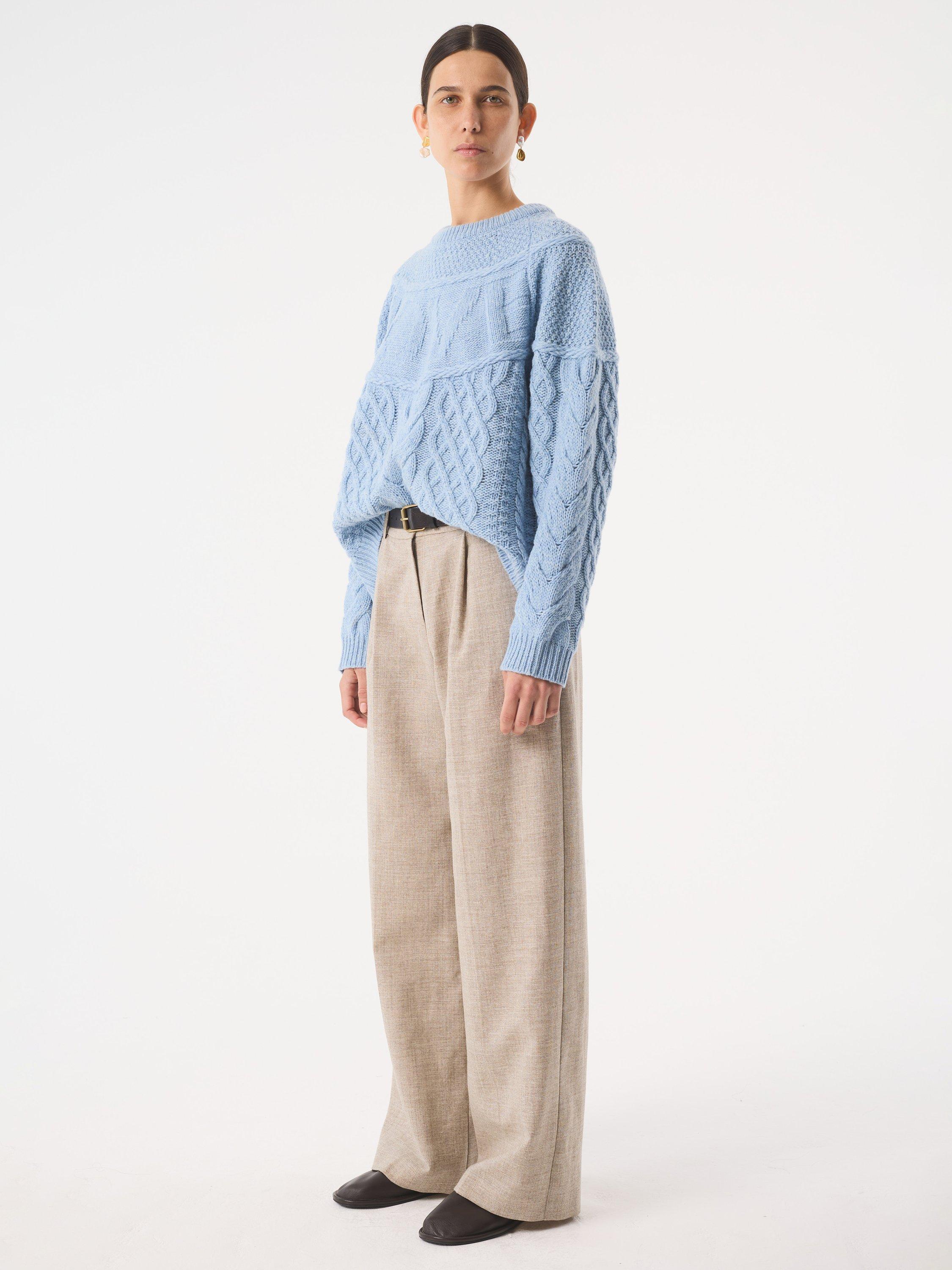 AKYN Love Cable Knit Wool Rich Jumper, Blue Marl