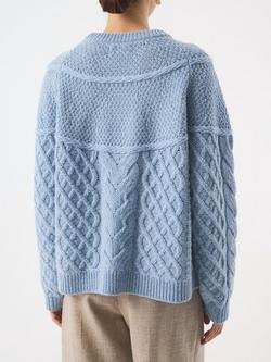 AKYN Love Cable Knit Wool Rich Jumper, Blue Marl - view 2, Blue Marl