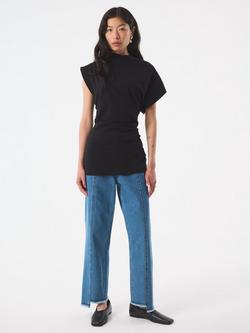 AKYN Isla Stretch Jersey Asymmetric Top, Black - view 2, Black