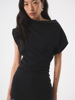 AKYN Isla Stretch Jersey Asymmetric Top, Black, Black