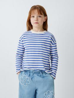 John Lewis Breton Stripe Long Sleeve Top, Purple, White, Purple, White