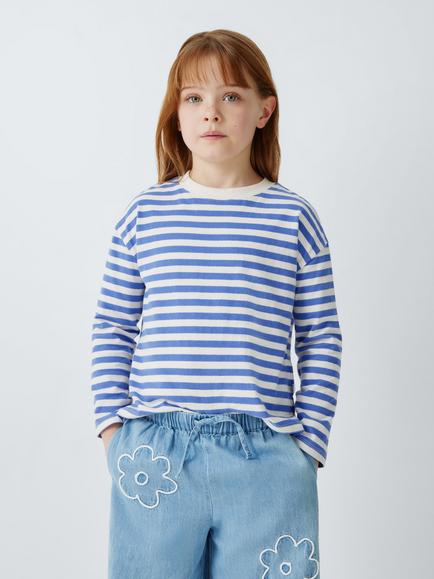 John Lewis Breton Stripe Long Sleeve Top, Purple, White, Purple, White