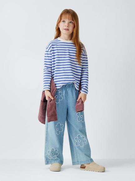 John Lewis Breton Stripe Long Sleeve Top, Purple, White - view 2, Purple, White