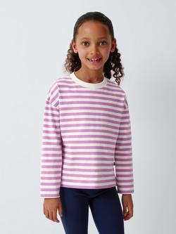 John Lewis Kids' Breton Stripe Top, Pink, White, Pink, White