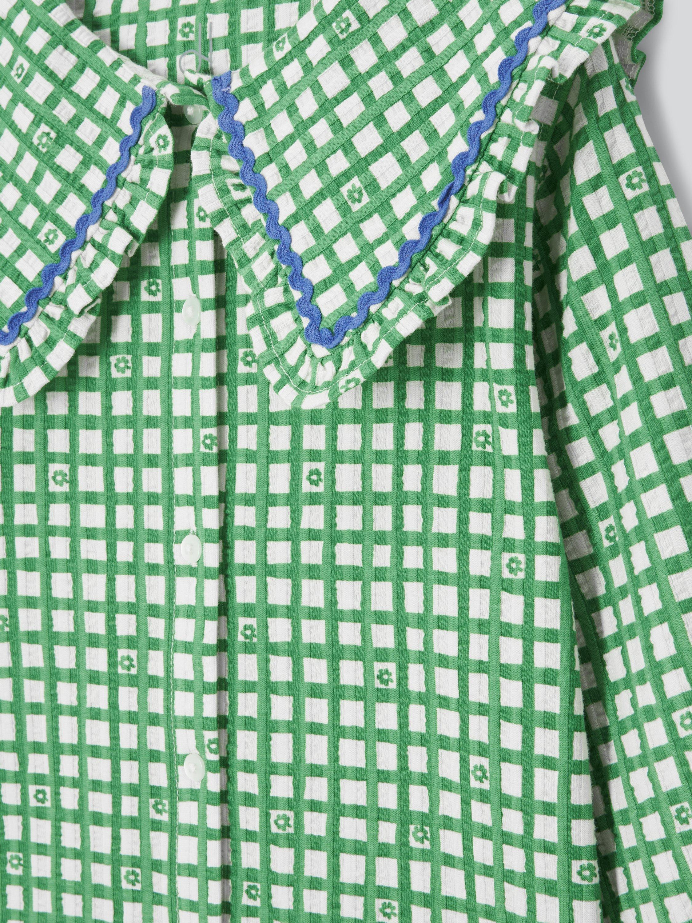 Product image 3 of 3, which shows John Lewis Floral Gingham Oversized Collar Shirt, Green, 3 years