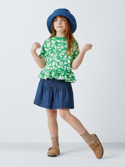 John Lewis Kids' Floral Peplum Hem T-Shirt, Green, White - view 2, Green, White