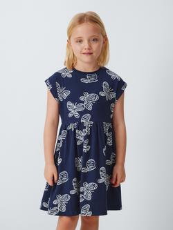 John Lewis Kids' Butterfly Jersey Dress, Blue, White, Blue, White
