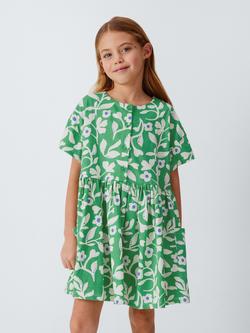 John Lewis Kids' Floral Jersey Dress, White, Green, White, Green