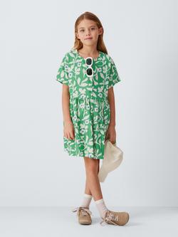 John Lewis Kids' Floral Jersey Dress, White, Green - view 2, White, Green