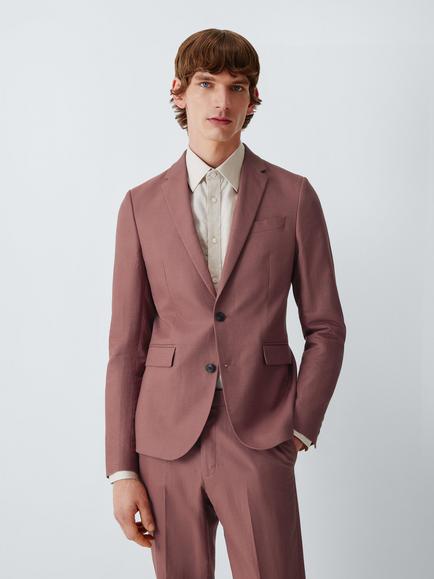 John Lewis Linen Cotton Blend Slim Fit Suit Jacket, Pink