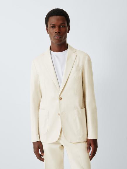 John Lewis Single Breasted Regular Fit Cotton Blend Suit Jacket, Stone