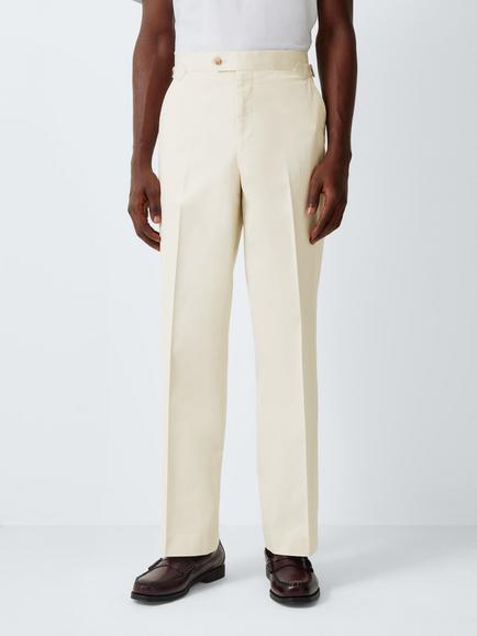 John Lewis Side Adjuster Cotton Blend Suit Trousers, Stone