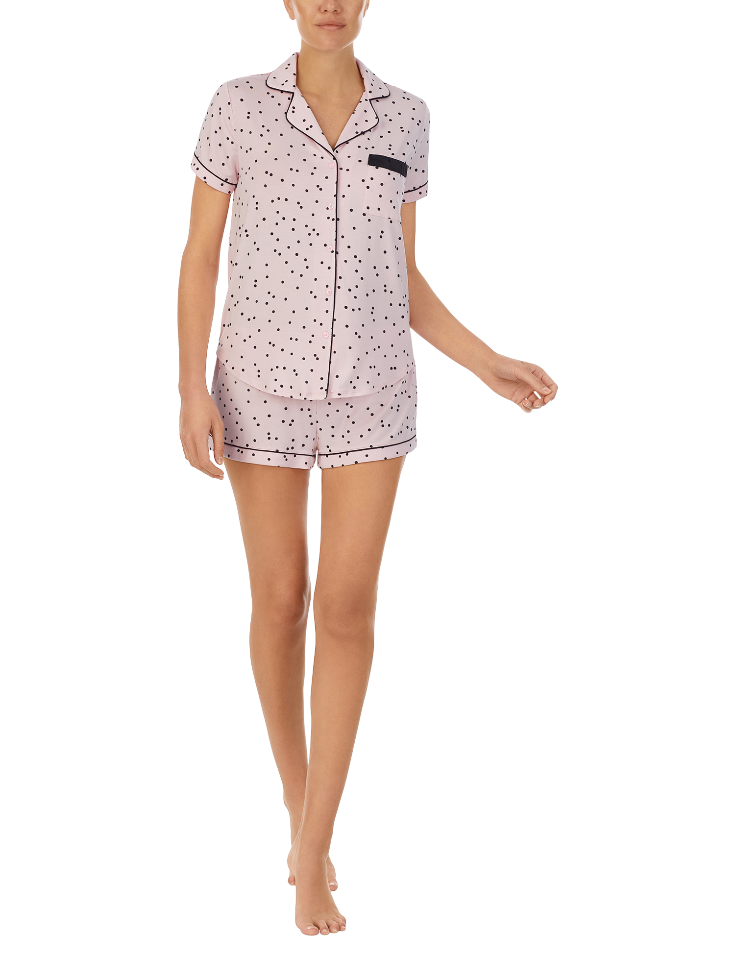 Product image 1 of 5, which shows Kate Spade Spot Shorty Pyjama Set, Pink/Black, XS