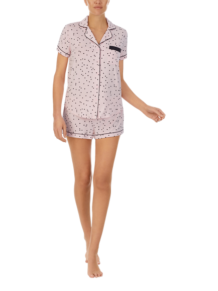 Kate Spade Spot Shorty Pyjama Set, Pink/Black, Pink/Black