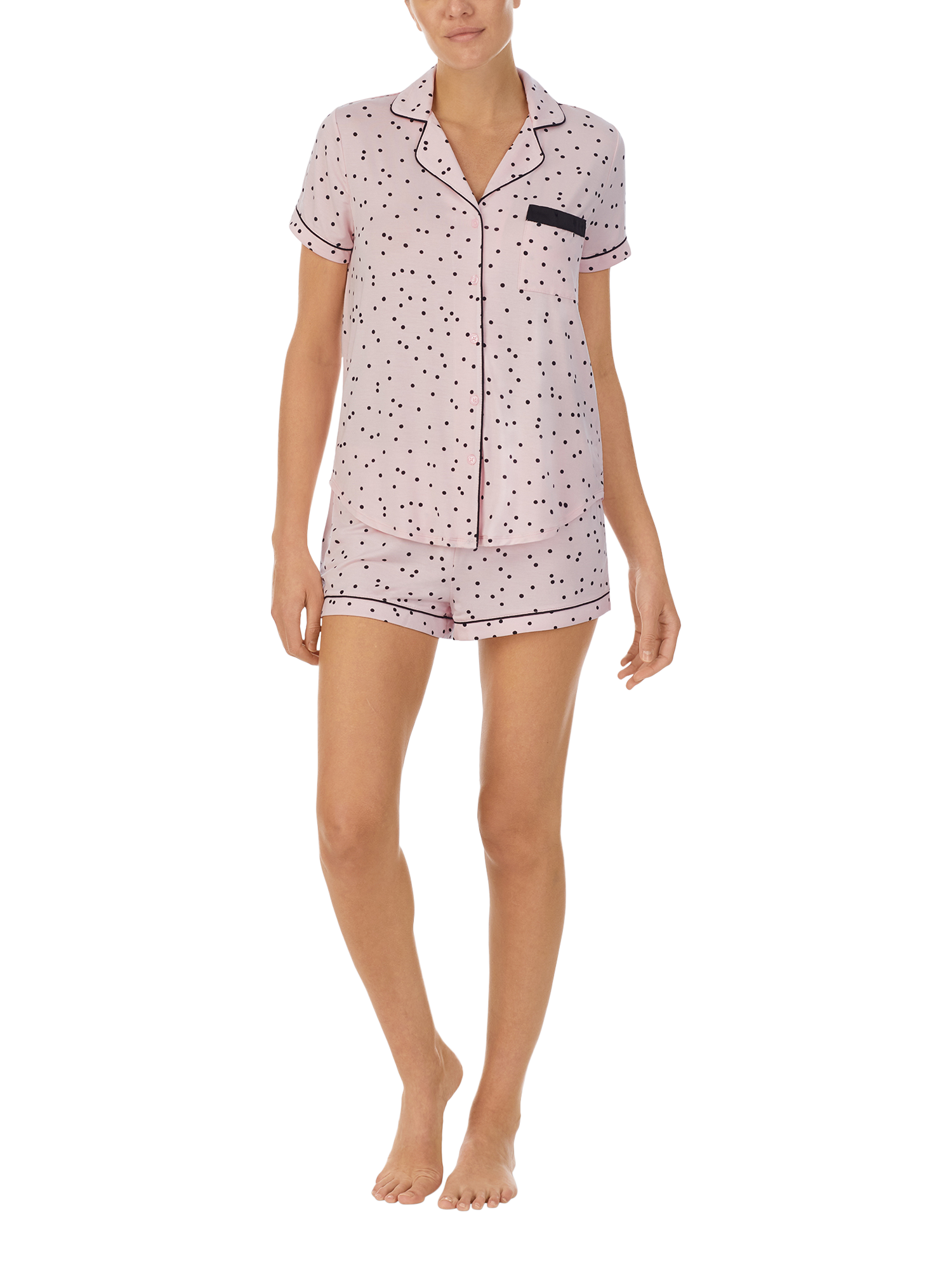 Product image 5 of 5, which shows Kate Spade Spot Shorty Pyjama Set, Pink/Black, XS