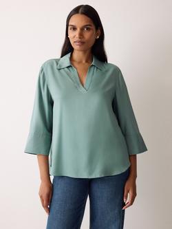 Jigsaw Twill Open Collar Top, Blue