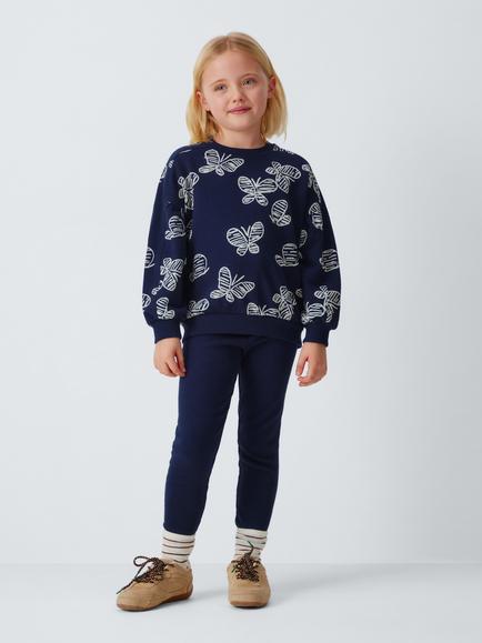 John Lewis Kids' Butterfly Jersey Lounge Set, White, Blue - view 2, White, Black