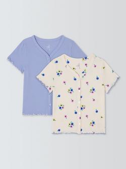 John Lewis Kids' Plain/Floral Ribbed Tops, Pack of 2, Multi, Multi