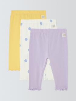 John Lewis Baby Frilled Hem Trousers, Pack of 3, Multi, Multi
