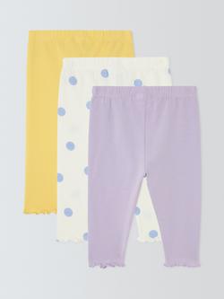 John Lewis Baby Frilled Hem Trousers, Pack of 3, Multi - view 2, Multi