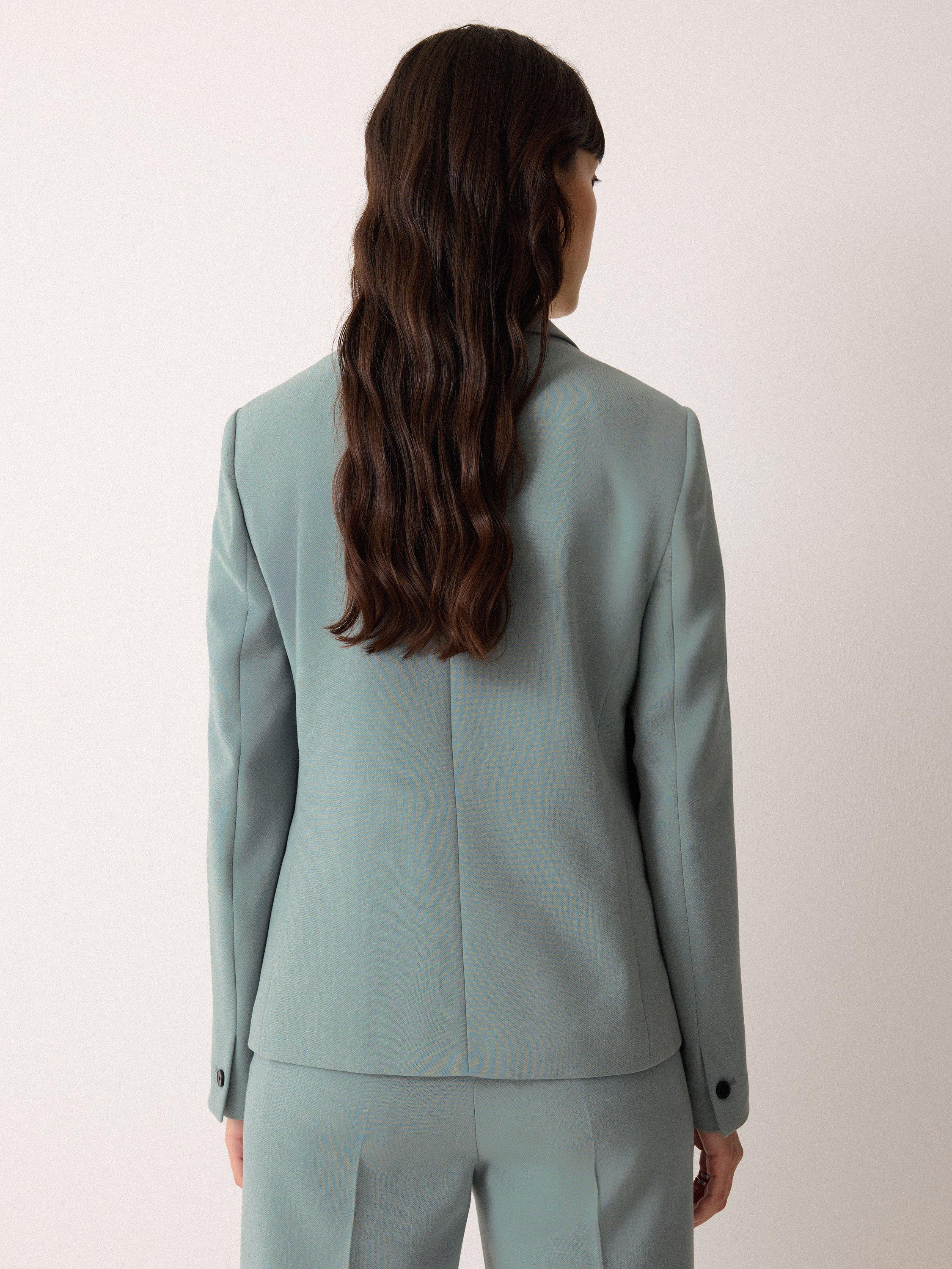 Product image 2 of 6, which shows Jigsaw Ellis Modern Crepe Blazer, Duck Egg, 8