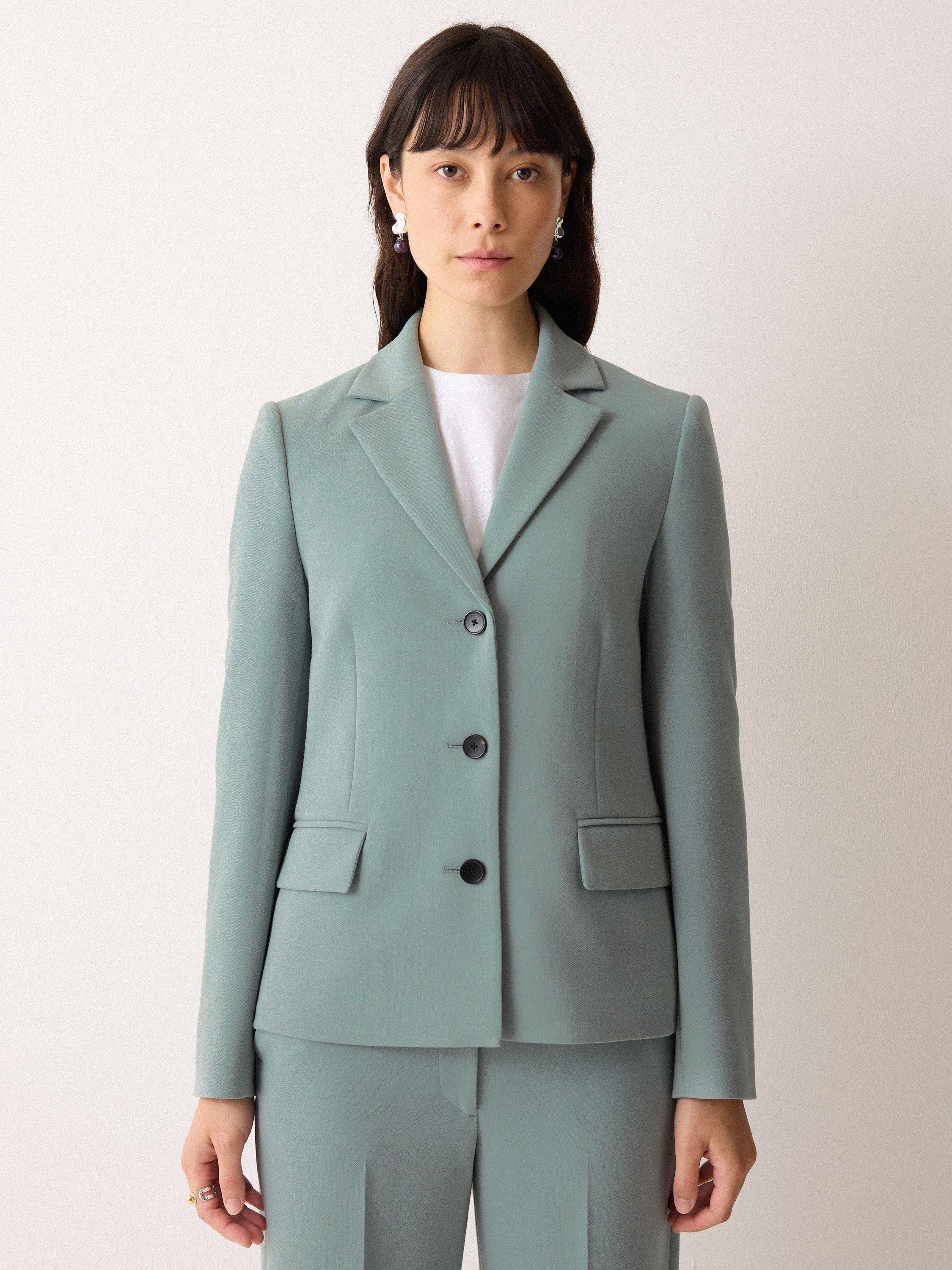 Product image 4 of 6, which shows Jigsaw Ellis Modern Crepe Blazer, Duck Egg, 8