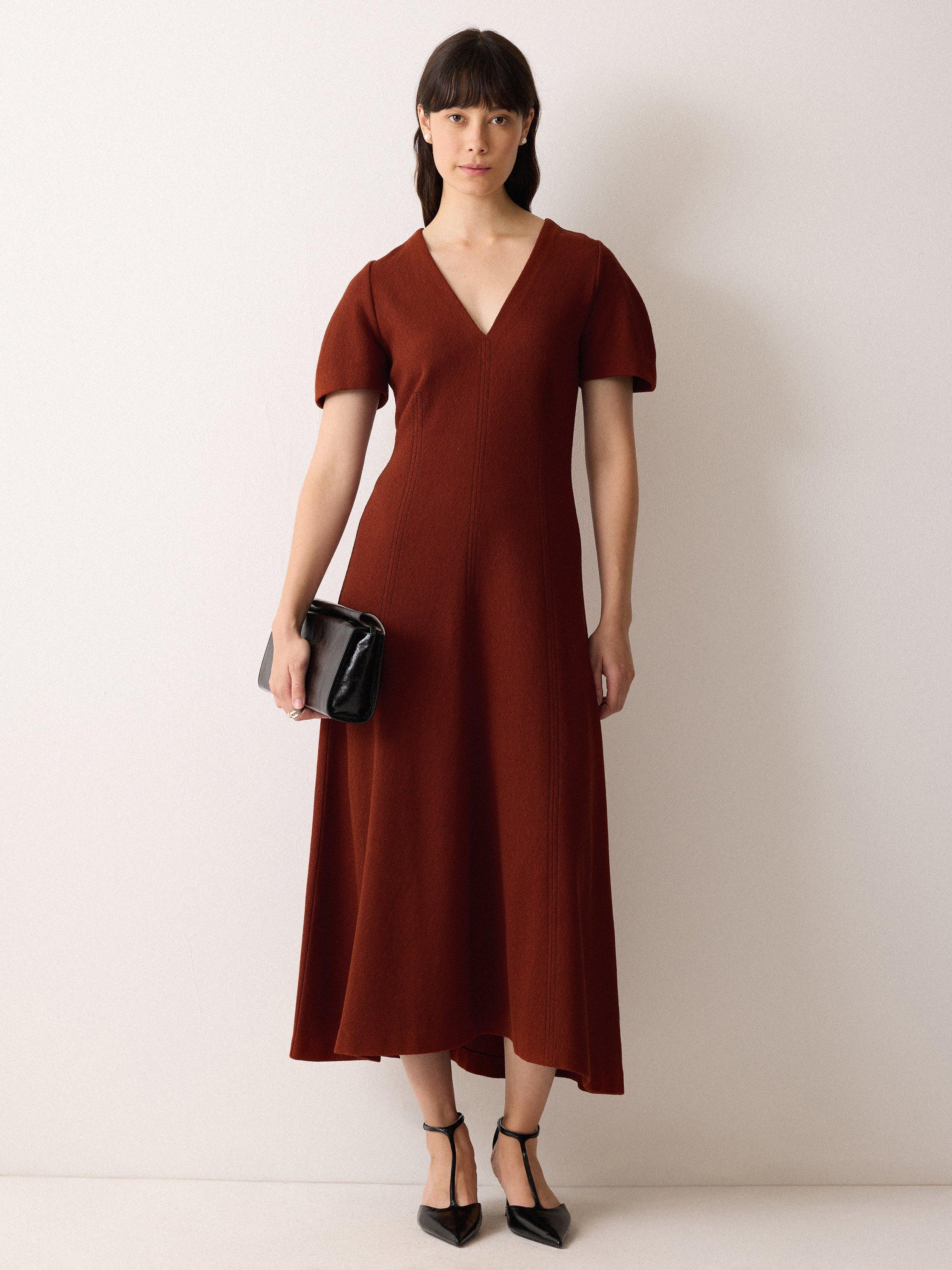 Product image 1 of 4, which shows Jigsaw Curved Sleeve Midi Dress, Auburn, XS