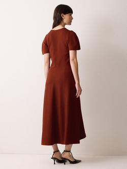 Jigsaw Curved Sleeve Midi Dress, Auburn - view 2, Auburn