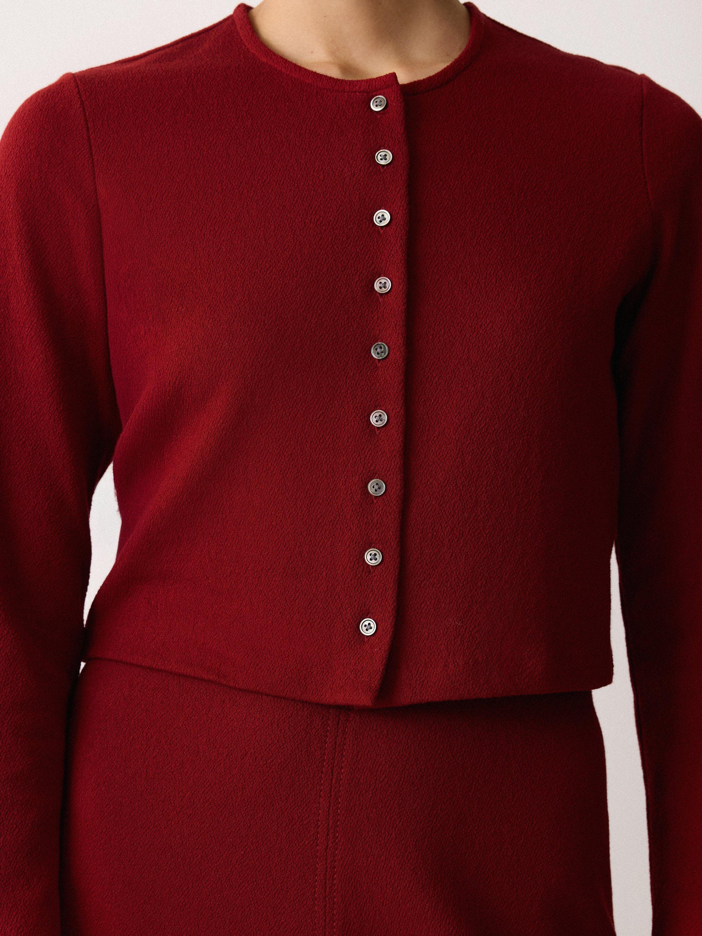 Product image 3 of 6, which shows Jigsaw Textured Jersey Cord Cardigan Jacket, Red, XS