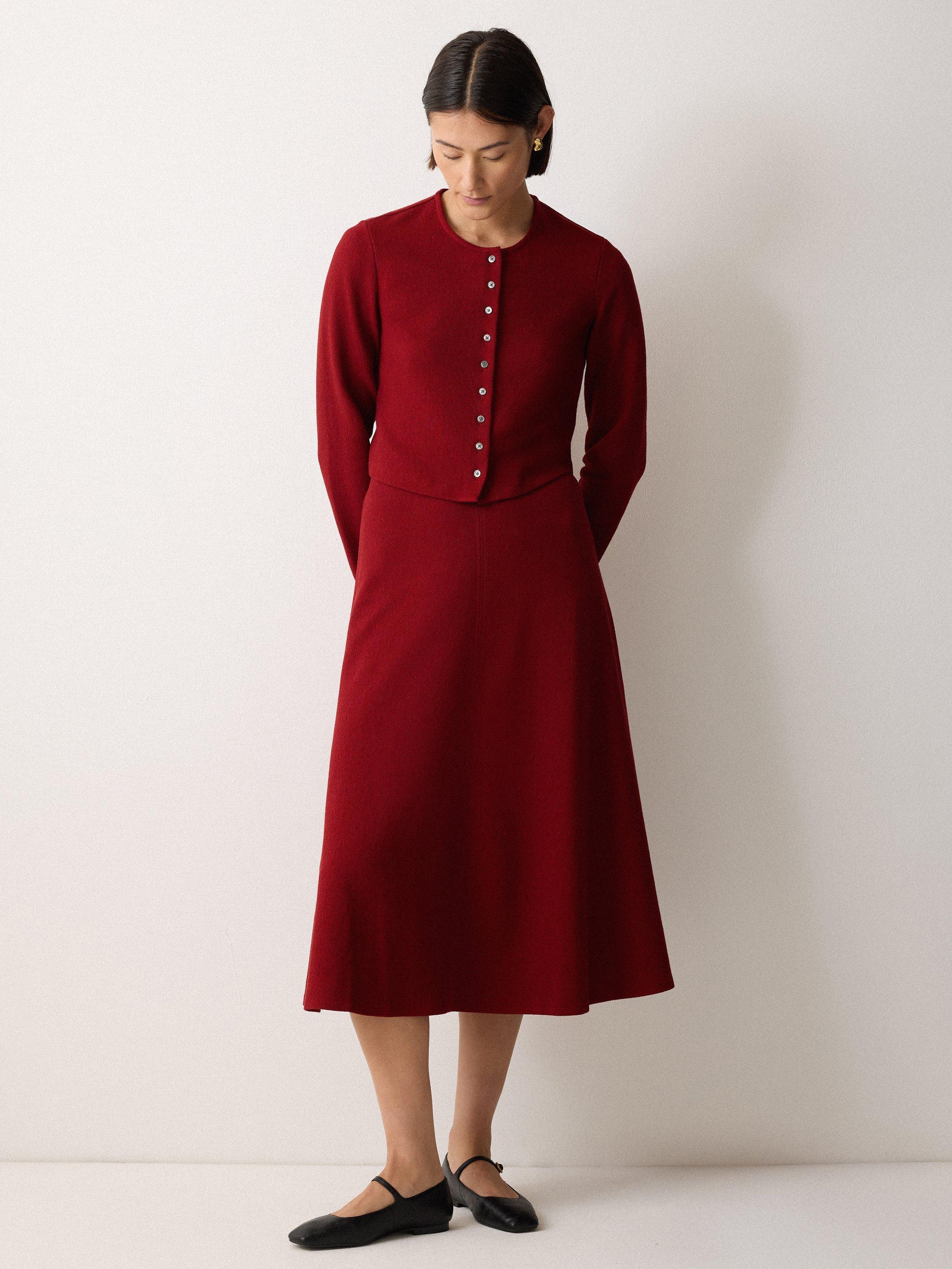 Product image 4 of 6, which shows Jigsaw Textured Jersey Cord Cardigan Jacket, Red, XS