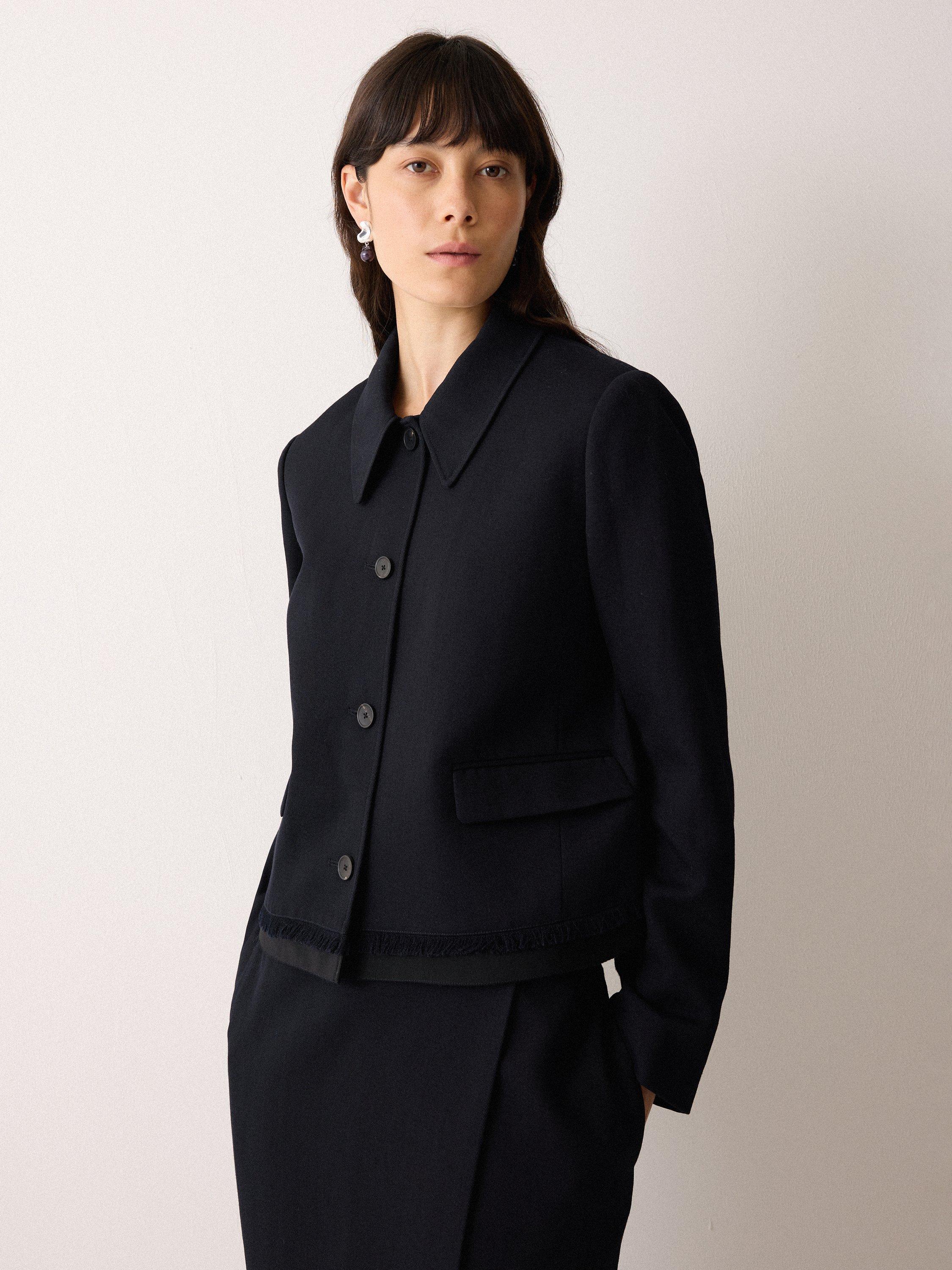 Product image 1 of 11, which shows Jigsaw Grosgrain Cropped Jacket, Dark Navy, 8