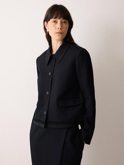 Jigsaw Grosgrain Cropped Jacket, Dark Navy, Dark Navy
