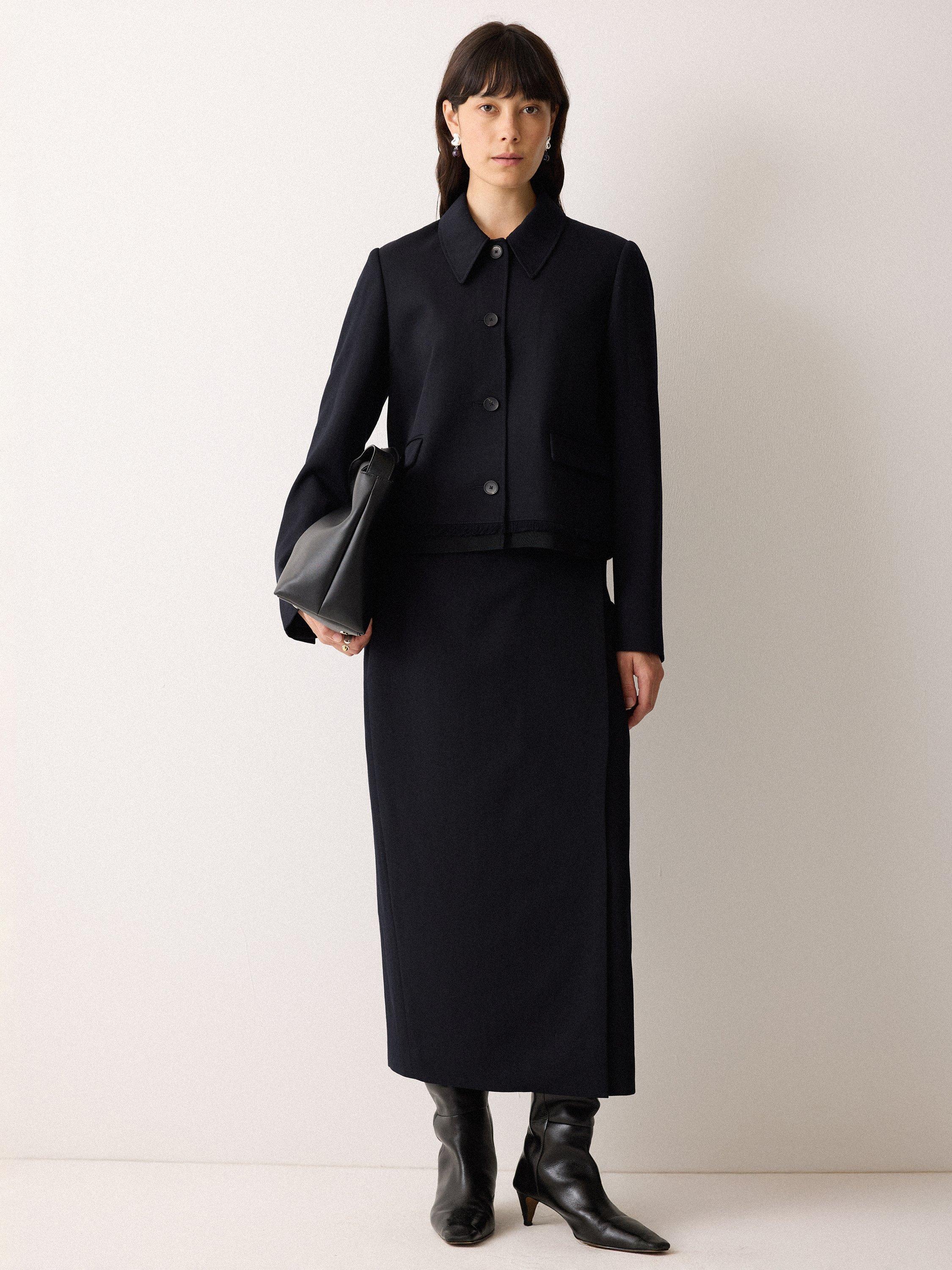 Product image 4 of 11, which shows Jigsaw Grosgrain Cropped Jacket, Dark Navy, 8