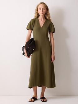 Jigsaw Curved Sleeve Midi Dress, Khaki, Khaki
