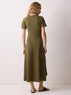 Jigsaw Curved Sleeve Midi Dress, Khaki - view 2, Khaki