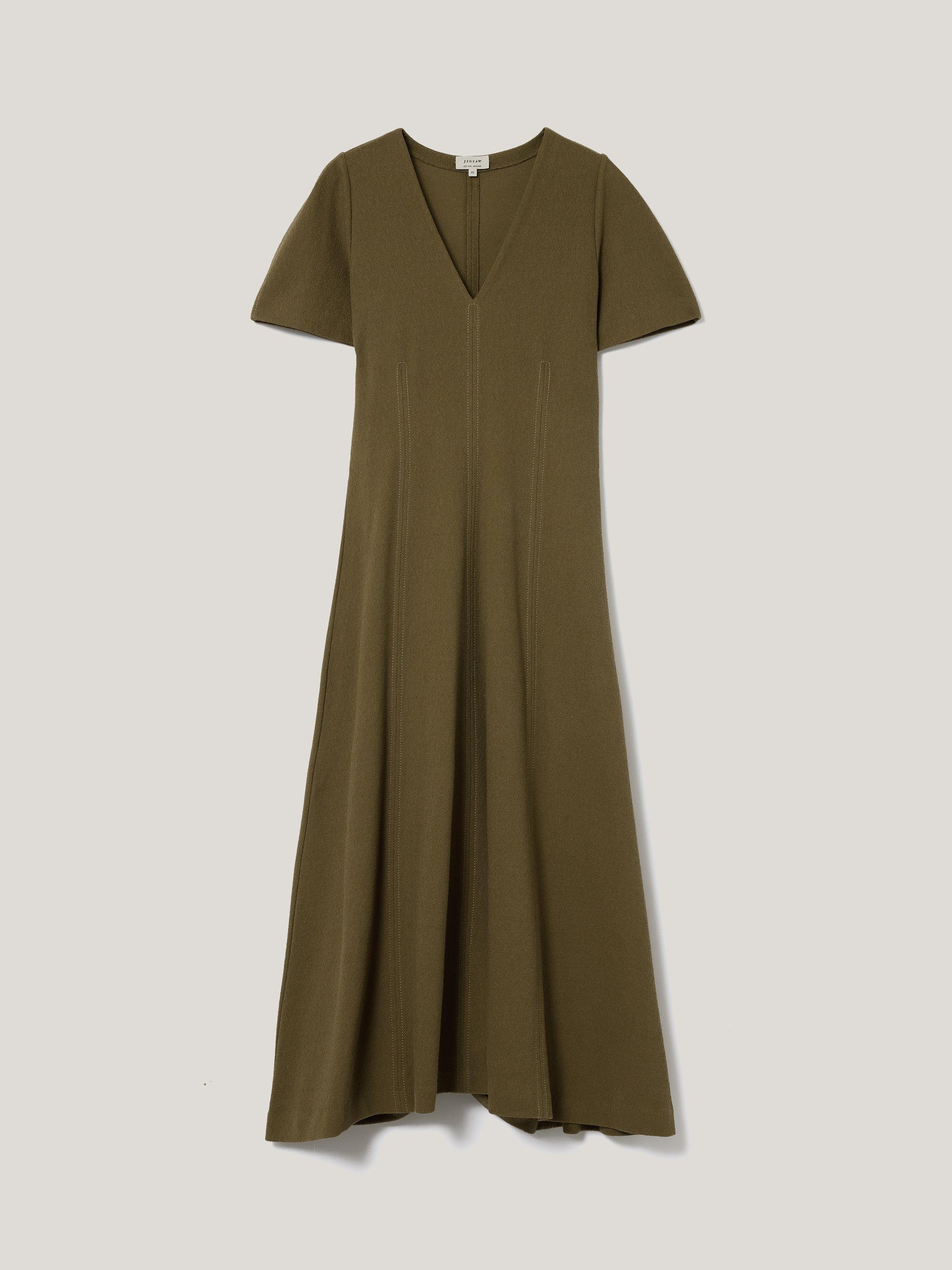 Product image 5 of 6, which shows Jigsaw Curved Sleeve Midi Dress, Khaki, XS