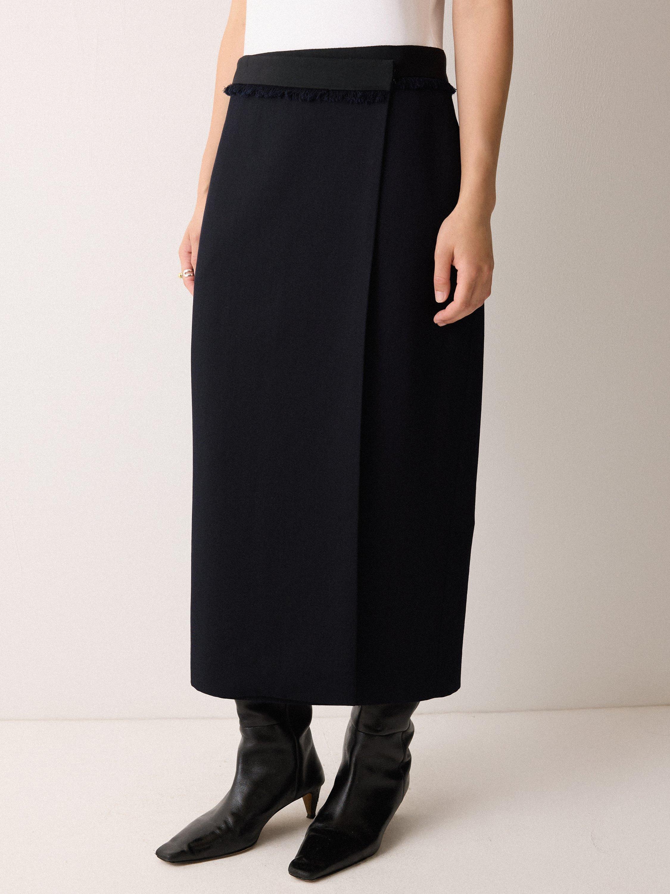 Product image 1 of 11, which shows Jigsaw Grosgrain Trim Wool Blend Wrap Skirt, Dark Navy, 8