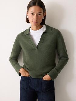 Jigsaw Compact Wool Blend Collar Jumper, Green