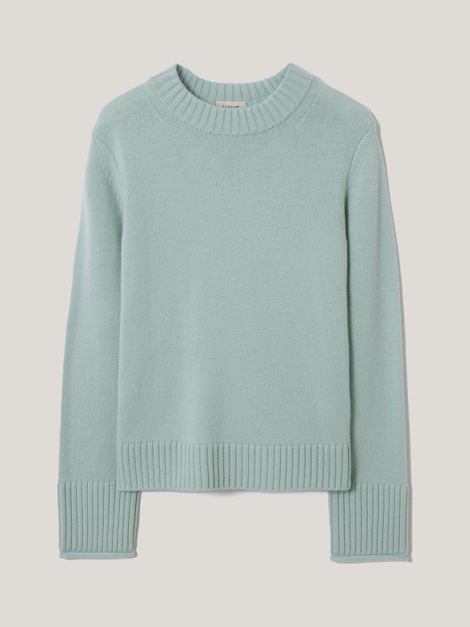Product image 1 of 1, which shows Jigsaw Compact Wool Crew Neck Jumper, Icicle, XS