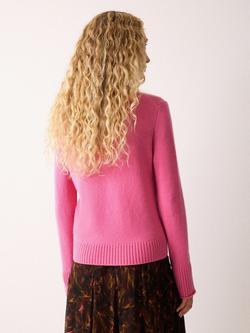 Jigsaw Compact Wool Crew Neck Jumper - view 2, Raspberry Cream