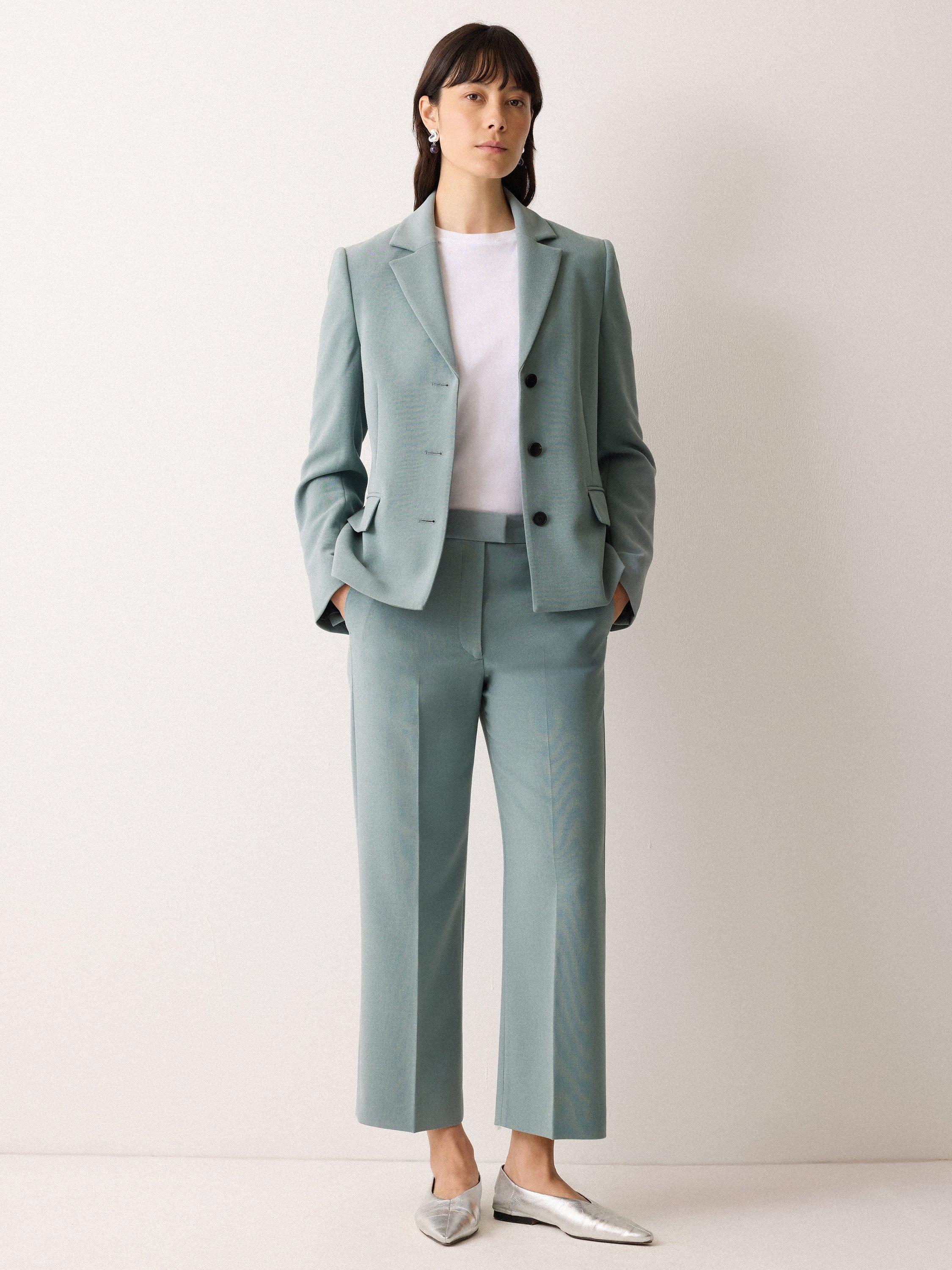 Product image 4 of 5, which shows Jigsaw Elm High Rise Crepe Trousers, Blue, 12