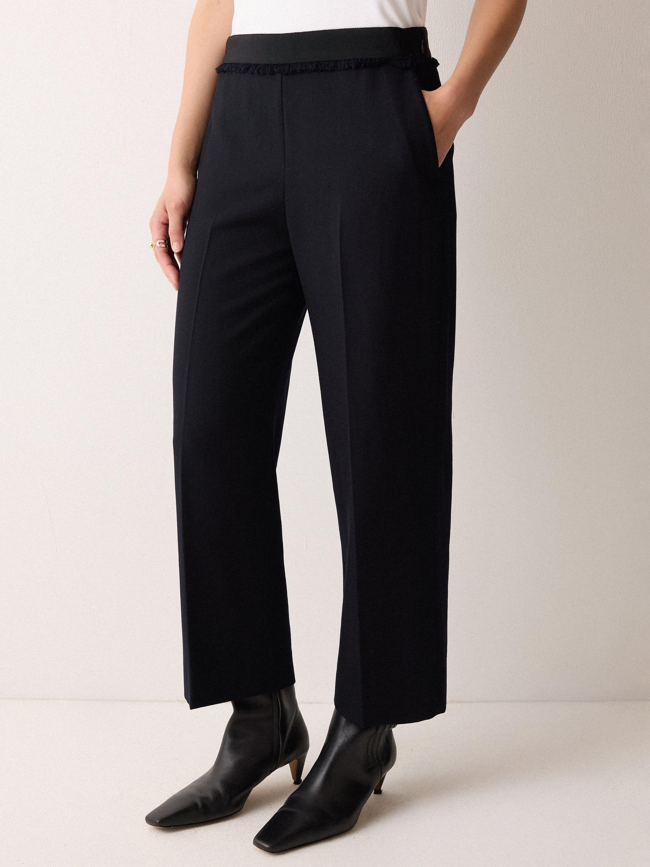 Product image 1 of 6, which shows Jigsaw Grosgrain Cropped Trousers, Dark Navy, 10