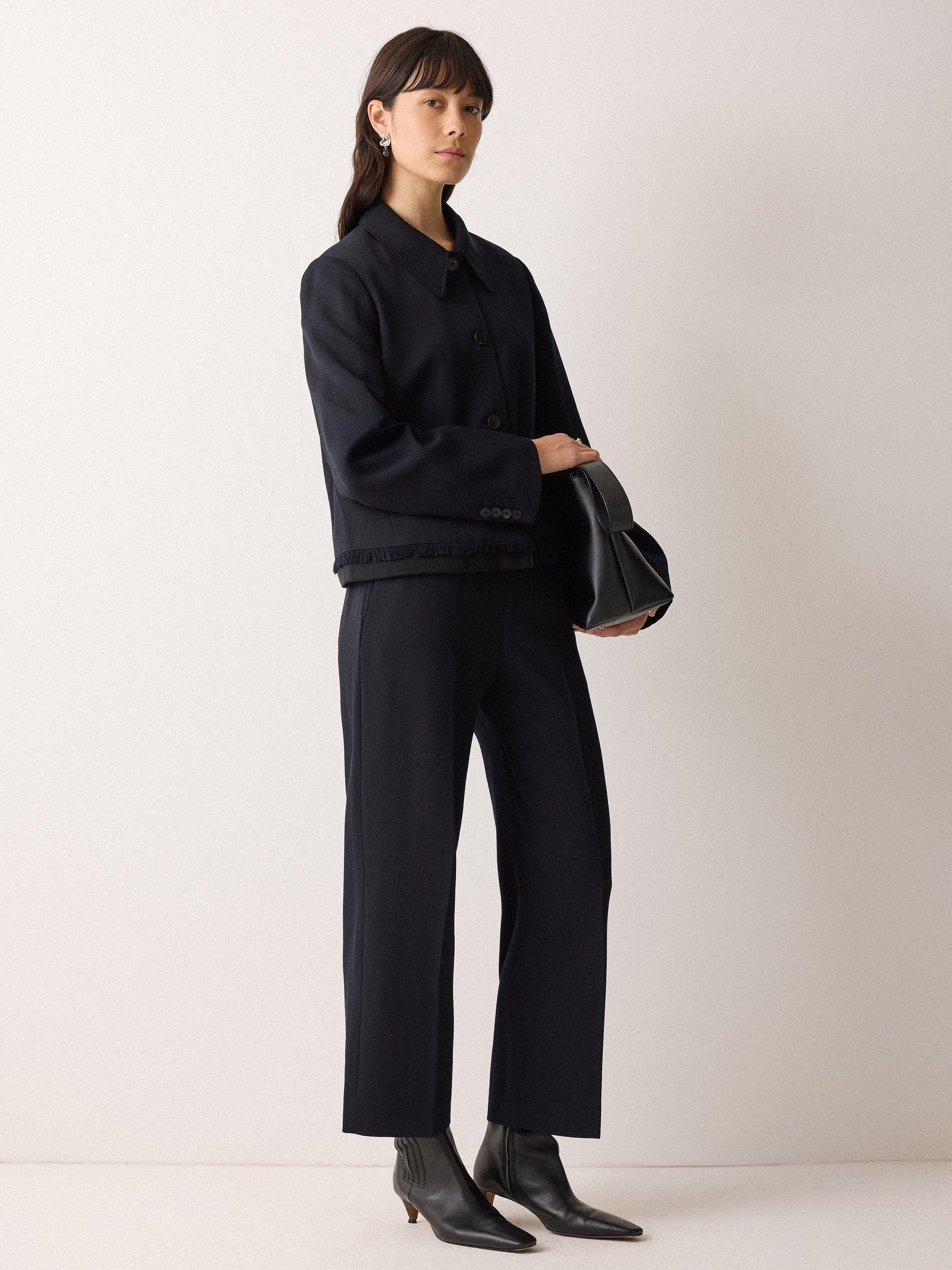 Product image 4 of 6, which shows Jigsaw Grosgrain Cropped Trousers, Dark Navy, 10