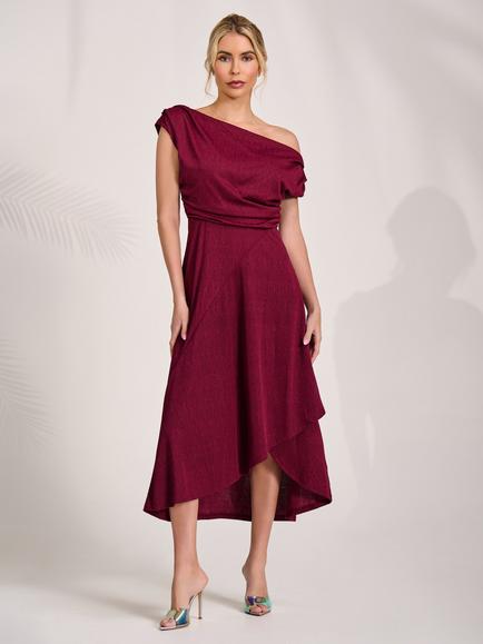 burgundy cap sleeve midi dress ASOS Design - Midi Day Dress - Women - Polyester/Spandex - 2 US