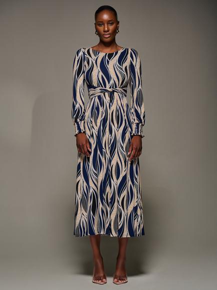 Jolie Moi Abstract Jersey Belted Maxi Dress, Navy/Multi, Navy/Multi